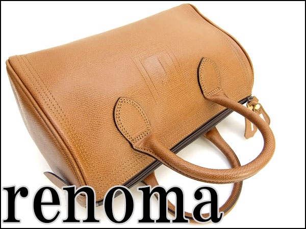 美品 renomaレノマの型押しレザーミニボストンバッグ茶☆K8387