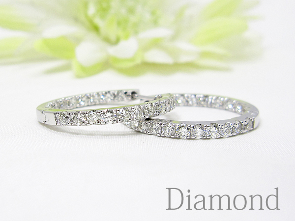 【銀トレ】1円～煌く/天然ダイヤ/K18WG/エタニティ/フープピアス