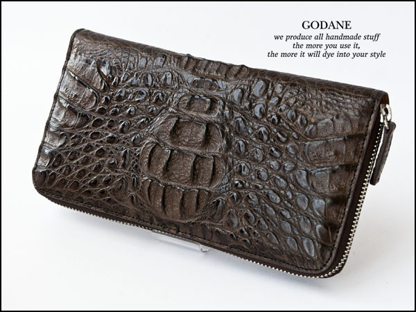 1円～ゴダン★クロコ背ワニ革マルチラウンド長財布★8065チョコW