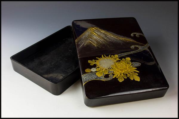 【佳香】時代 稀少 秀逸作 富士花絵蒔絵硯箱