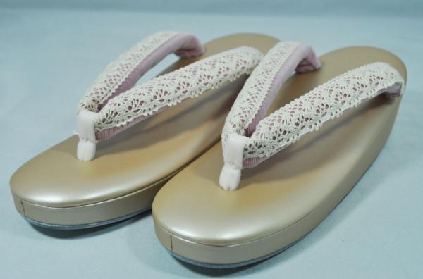 牛革　レース　草履　クリーム　ピンク　23.5㎝　新品