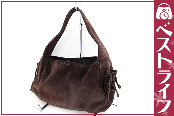 1円 本物 プラダ スエード ハンドバッグ ブラウン 美品