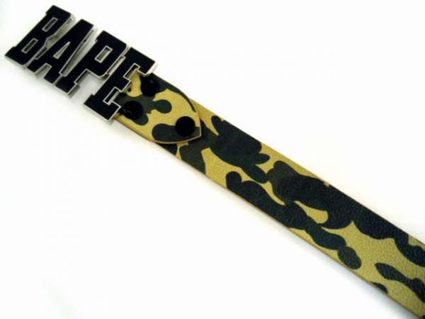 アベイシングエイプ　エイプ　レザーベルト　REALレザー　日本製　美品 美品【アベイシングエイプ】レザーベルト/迷彩/BAPEバックル/L A