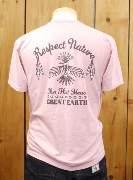 フラットヘッド RESPECT NATURE Tシャツ ピンク 42 XL THC-158W