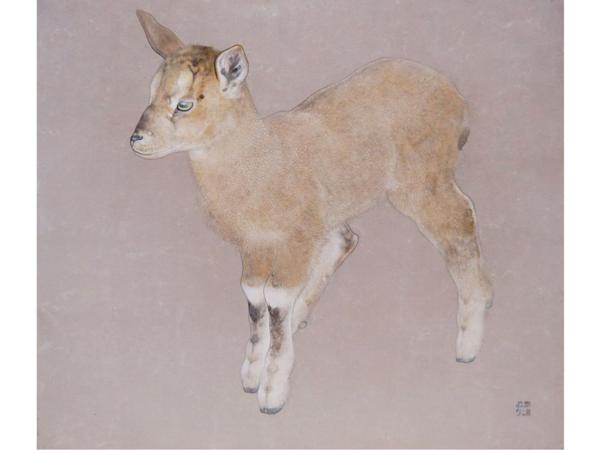 絵画館☆竹内浩一 日本画10号「仔」共シール 傑作！☆55～70万☆(花鳥