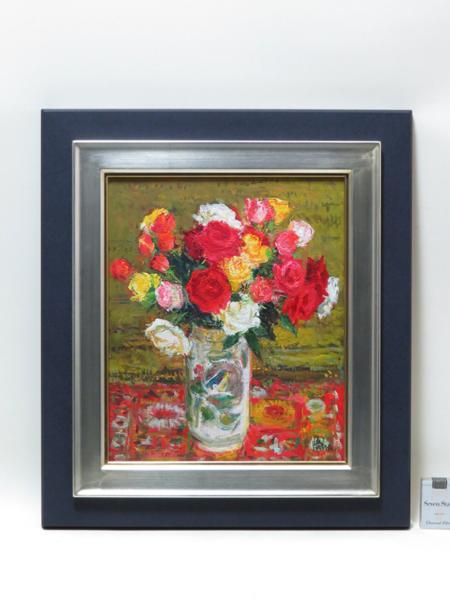 濱本久雄作　油彩画　薔薇　バラ 絵画館☆実力作家・濱本久雄 油絵8号「ばら」 ☆5～8万☆(静物画