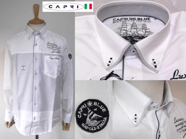 CAPRI カプリ ボタンダウン マリン刺繍　長袖シャツ 白　ＬＬ