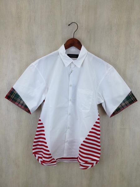PHENOMENON◆TARTAN BORDER S/S　SH/半袖シャツ/M/コットン/WHT