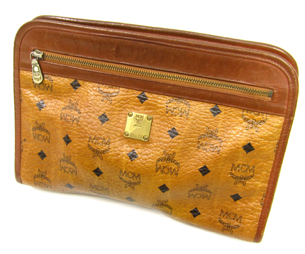 H1052◆MCM セカンドバック クラッチバッグ 茶 PVC×レザー