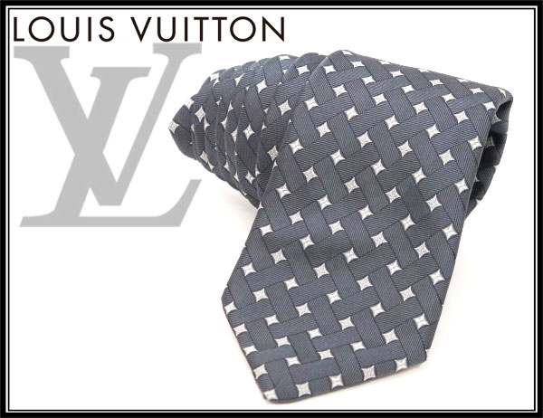 極美品★ルイヴィトン シルク ネクタイ ネイビー/シルバー 花柄