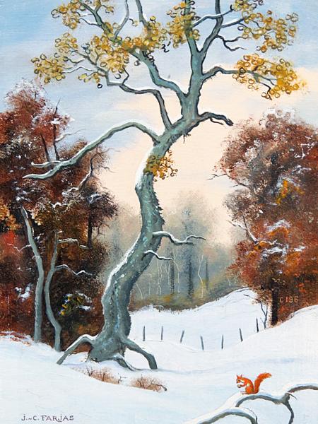絵画館 人気！ファージャス 油絵0号「冬の風景」 ☆3～5万☆