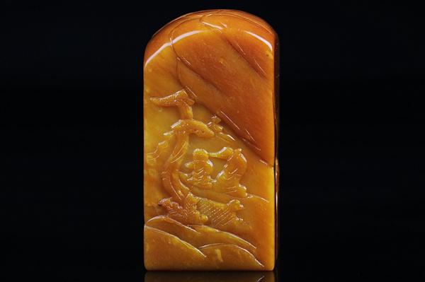 故宮保管委員会 本田黄石製 風景人物 篆刻 印材 12.3cm G1852