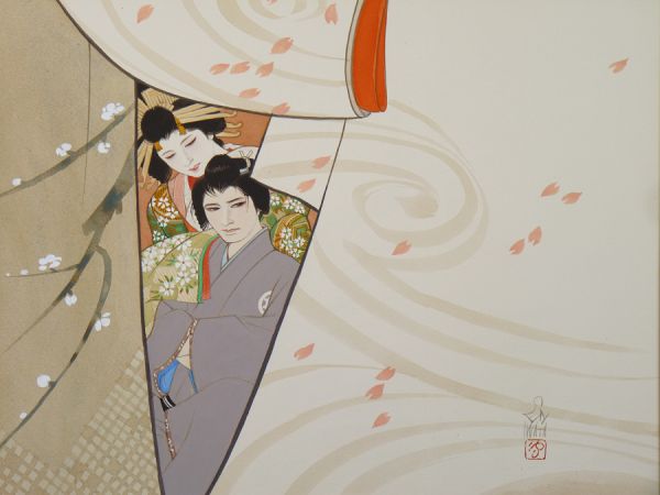 【歩】岩田専太郎 男女 美人画 F5号日本画 真筆保証品