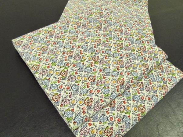 ★着物10★ 1円 絹 型染め 菊に牡丹 開き名古屋帯 ☆☆☆