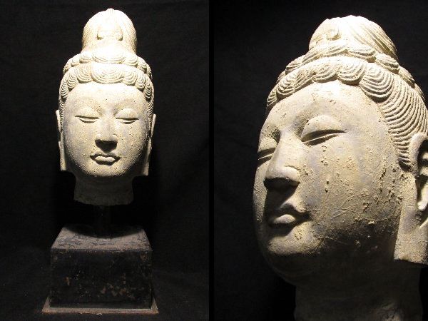 26[URA]希少/ガンダーラ仏頭像石像仏像/紀元5~6世紀仏像遺跡