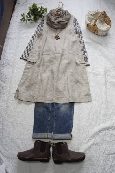 ｓｍ２★USED★前後着可*リネン100%*ノースリーブワンピース