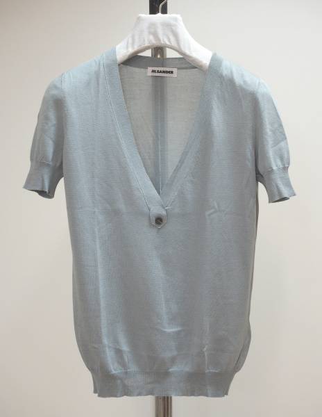 美品 JIL SANDER ジルサンダー 09SSシルク混半袖ニット34灰