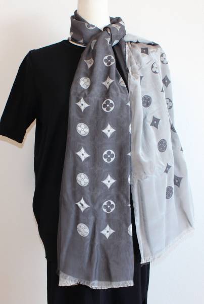 ①☆ヴィトン グレー エトール ヴェニス ストール モノグラム柄