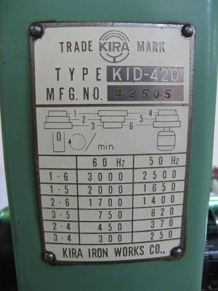 ★ボール盤　ＫＩＲＡ　ＫＩＤ－４２０　中古品★