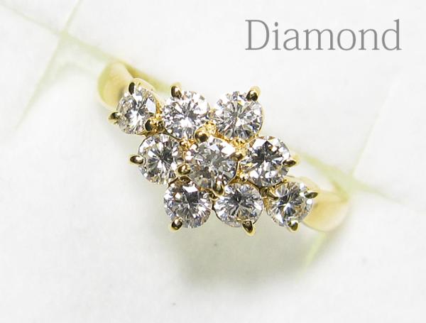 【銀トレ】1円～/計0.65ct天然ダイヤ/K18YG/煌くフラワーリング