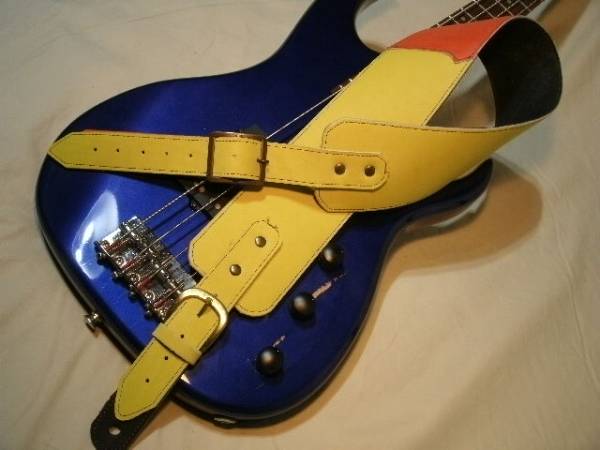 未使用　本革　レザー　ギター　ストラップ　カラフルコラージュ