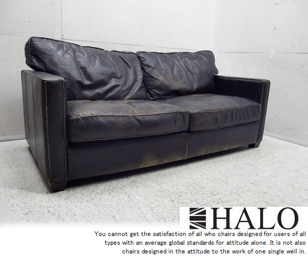 ■L531■総革■HALO/英国■ビンテージソファ■鋲打ち■二人掛け