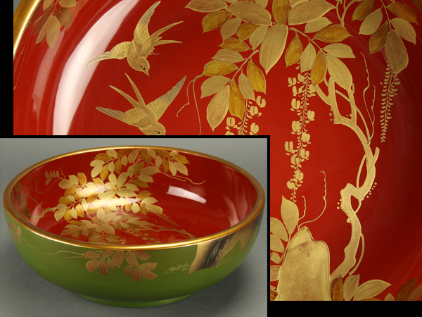琴》古美術品 時代緑漆内朱蒔絵菓子器 時代物 初だし品 SAC280 古美術