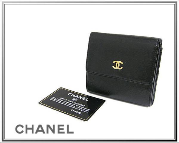 ☆美CHANEL/シャネル ココマークWホックレザー財布 黒送料税込み 激