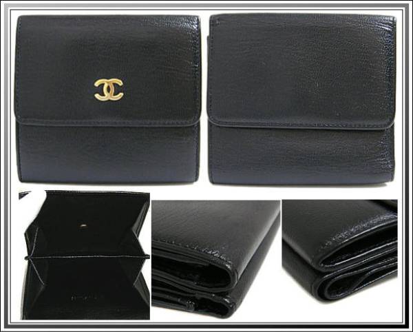 ☆美CHANEL/シャネル ココマークWホックレザー財布 黒送料税込み 激