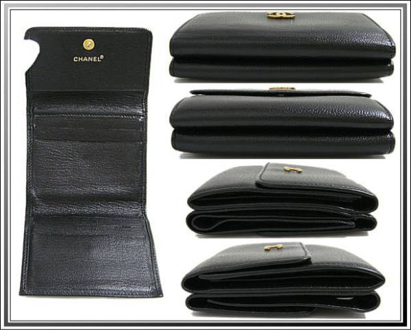 ☆美CHANEL/シャネル ココマークWホックレザー財布 黒送料税込み 激