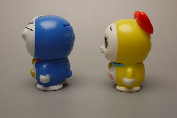 □協和銀行 ドラえもん＆ドラミちゃんソフビ貯金箱2個セット