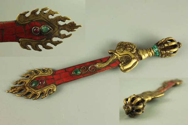 【木子】★銅松石貼片嵌貴石 密宗 法器 仏具 仏教美術★N054