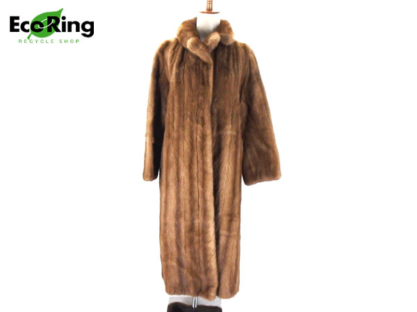 1円 ミンク ロング 毛皮ファーコート ライトブラウン BH751