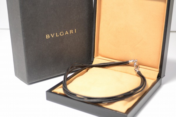 美品 ブルガリ 5連チョーカー ネックレス レザー 黒 ブラック