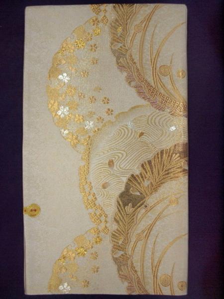 新品 特価 御仕立て上り 西陣礼装用袋帯 1026 ベージュ金雪輪柄