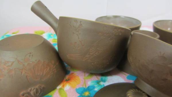 中国茶器セット 茶器揃 蟹 鳥 図 急須 湯のみ 湯ざまし 蟹（急須