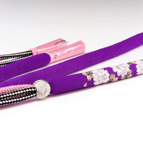 振袖用 帯締め 丸ぐけ 日本製 絹素材 刺繍 桜柄 紫系