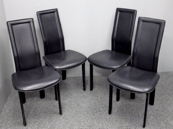 ○本革ダイニングチェア4脚セット食卓ブラック黒キッチン椅子