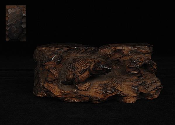 ■昔の夢■j46　應需 安親 刀　黒柿亀置物　/木彫/土屋/江戸期