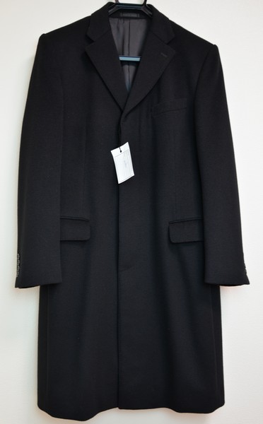 ○NOUMIカシミヤ混チェスターコート(黒，L，深喜毛織日本製)新品