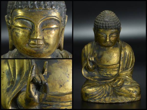 【悠】仏教美術　古銅塗金　大仏座像　古玩　MHRF