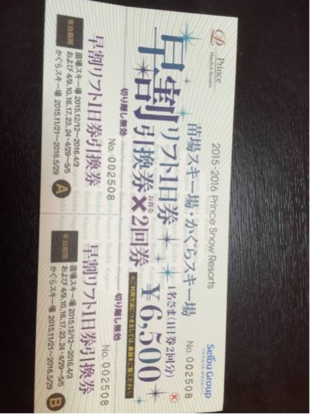 ★苗場、かぐらスキー場 1日リフト券引換券2回券 送料無料