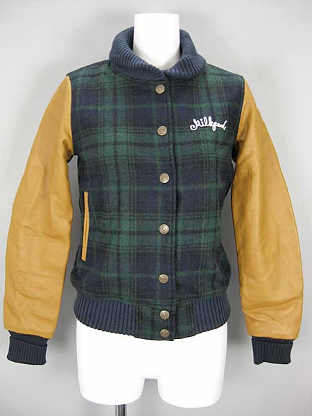 ★ミルクフェド 袖レザーブルゾン スタジャン 良好 S チェック柄