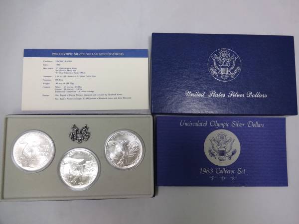 ロスオリンピック 1ドル銀貨　P.D.S　3枚組　　1枚約26.73ｇ