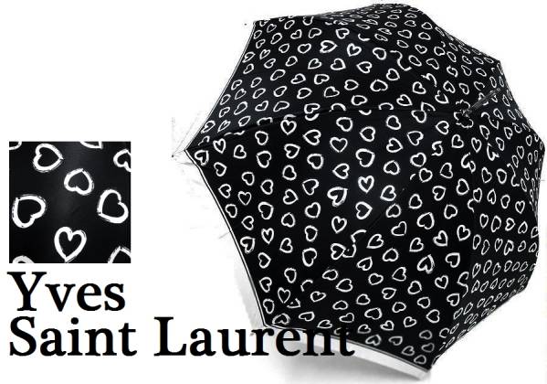 新品 イヴサンローラン ハート 総柄 大判 雨傘 60cm /c7077
