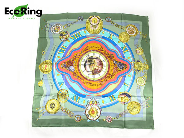 1円 超美品 エルメス カレ 時の輪舞 シルク100％ スカーフ AV463