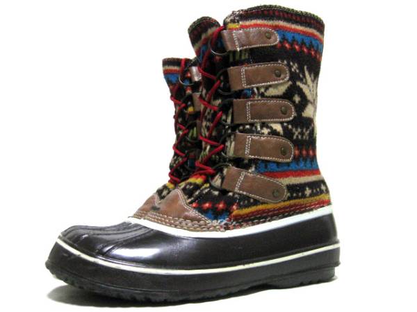 スノーブーツ39雪柄24.5cmノルディック柄/ボア新品ムートンSOREL