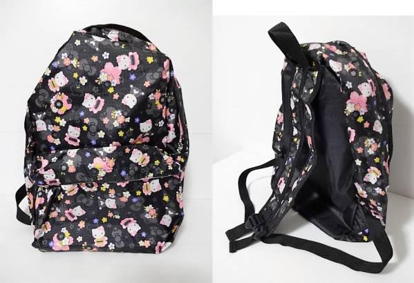 ハローキティ新品さくら・着物柄可愛いリュックサック(ブラック)