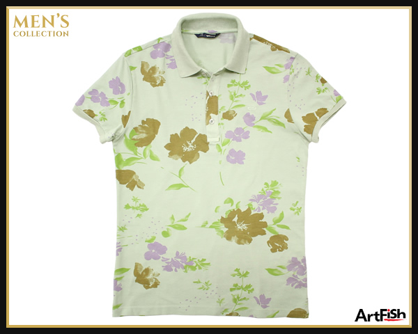 1円GAS 【伊】ITALY製 花柄 プリント 半袖 ポロ シャツ x241*XS