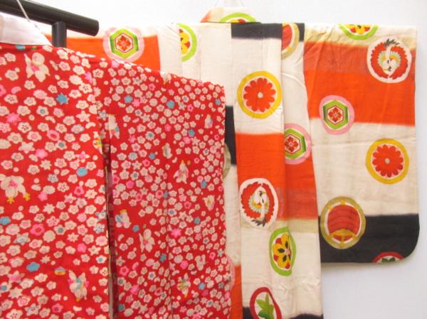 着物10絹 アンティーク 女児用 鶴丸 襦袢付 袷着物☆☆☆☆